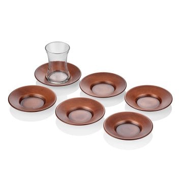 Bakır Kaplama Çay Tabağı 6'lı Set