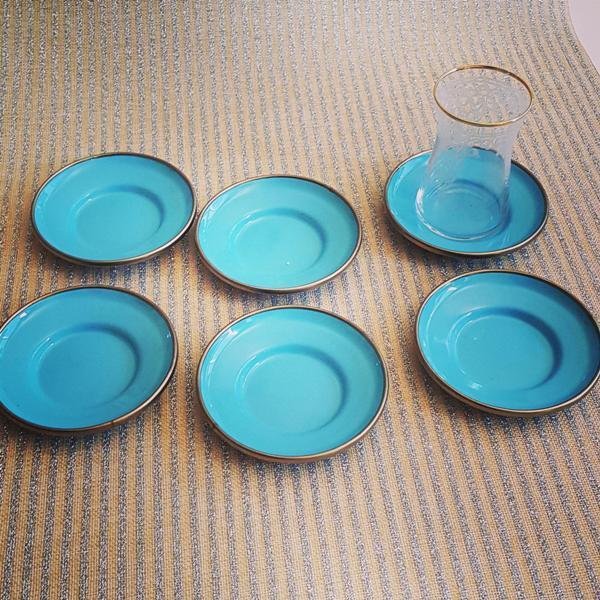 Vintage Emaye Çay Tabağı 6'lı set