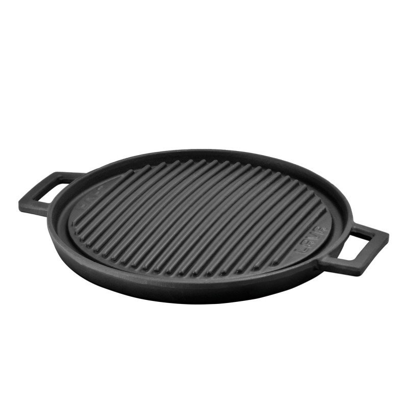 LAVA YUVARLAK GRIDDLE BİR TARAFI DÜZ DİĞER TARAFI IZGARA YÜZEYLİ ÇAP 28 CM METAL KULPLU