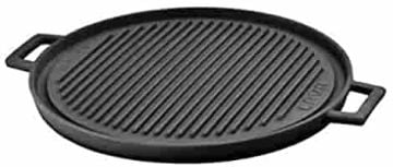 LAVA YUVARLAK GRIDDLE BİR TARAFI DÜZ DİĞER TARAFI IZGARA YÜZEYLİ ÇAP 34 CM METAL KULPLU