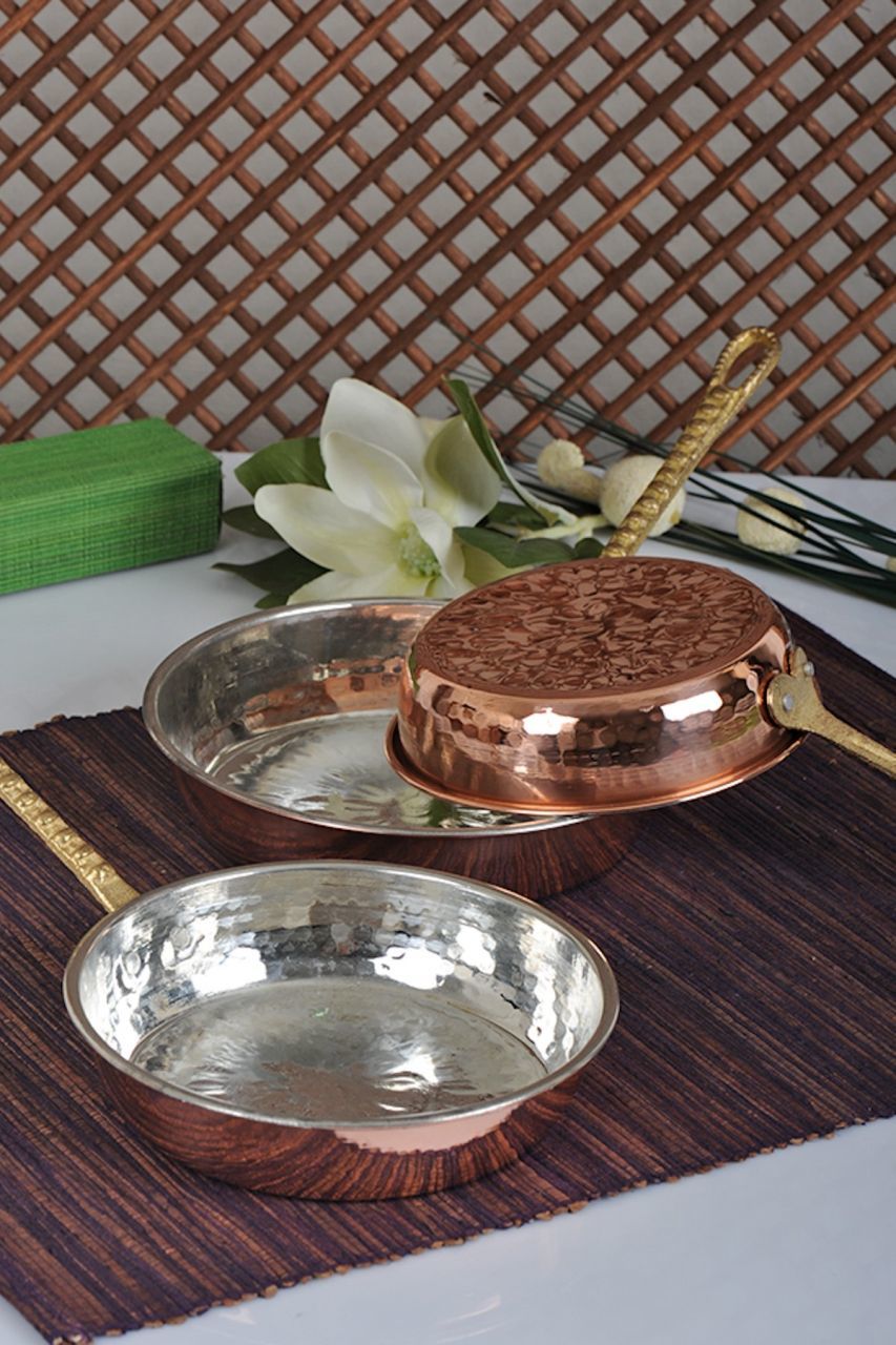 3 lü bakır tava SAPLI