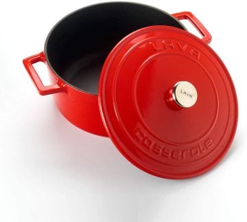 LAVA DÖKÜM YUVARLAK TENCERE. FOLK ÇAP(Ø) 22CM. - KIRMIZI