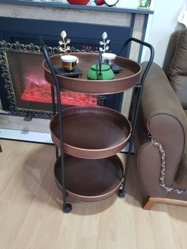 METAL 3 KATLI SERVİS ARABASI BAKIR ESKİTME