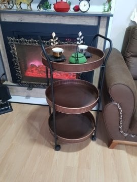 METAL 3 KATLI SERVİS ARABASI BAKIR ESKİTME