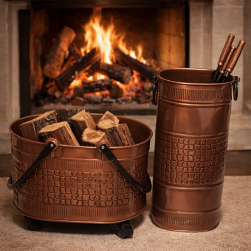 Şömine akseuar seti bakır tekerlekli