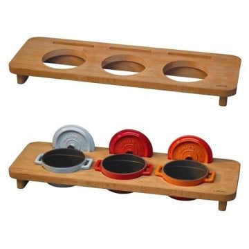 LAVA DÖKÜM MİNİ TENCERE SETİ AHŞAP LI