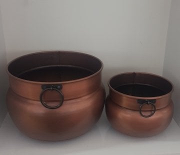 BAKIR ESKİTME DEKORATİF ODUNLUK İKİLİ SET