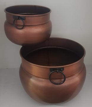 BAKIR ESKİTME DEKORATİF ODUNLUK İKİLİ SET