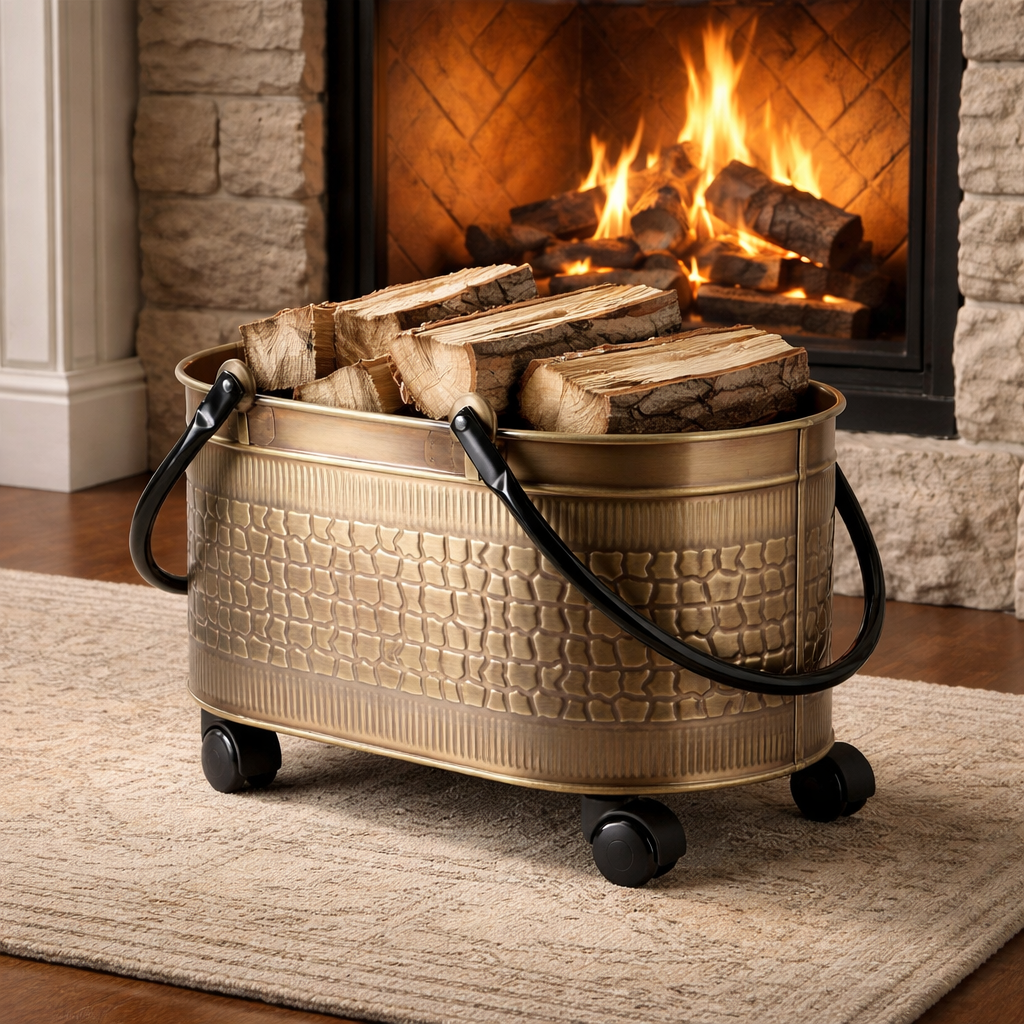 TEKERLEKLİ ODUN KOVASI ESKİTME GOLD 55 cm