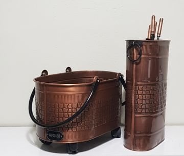 Şömine akseuar seti bakır tekerlekli 55 cm