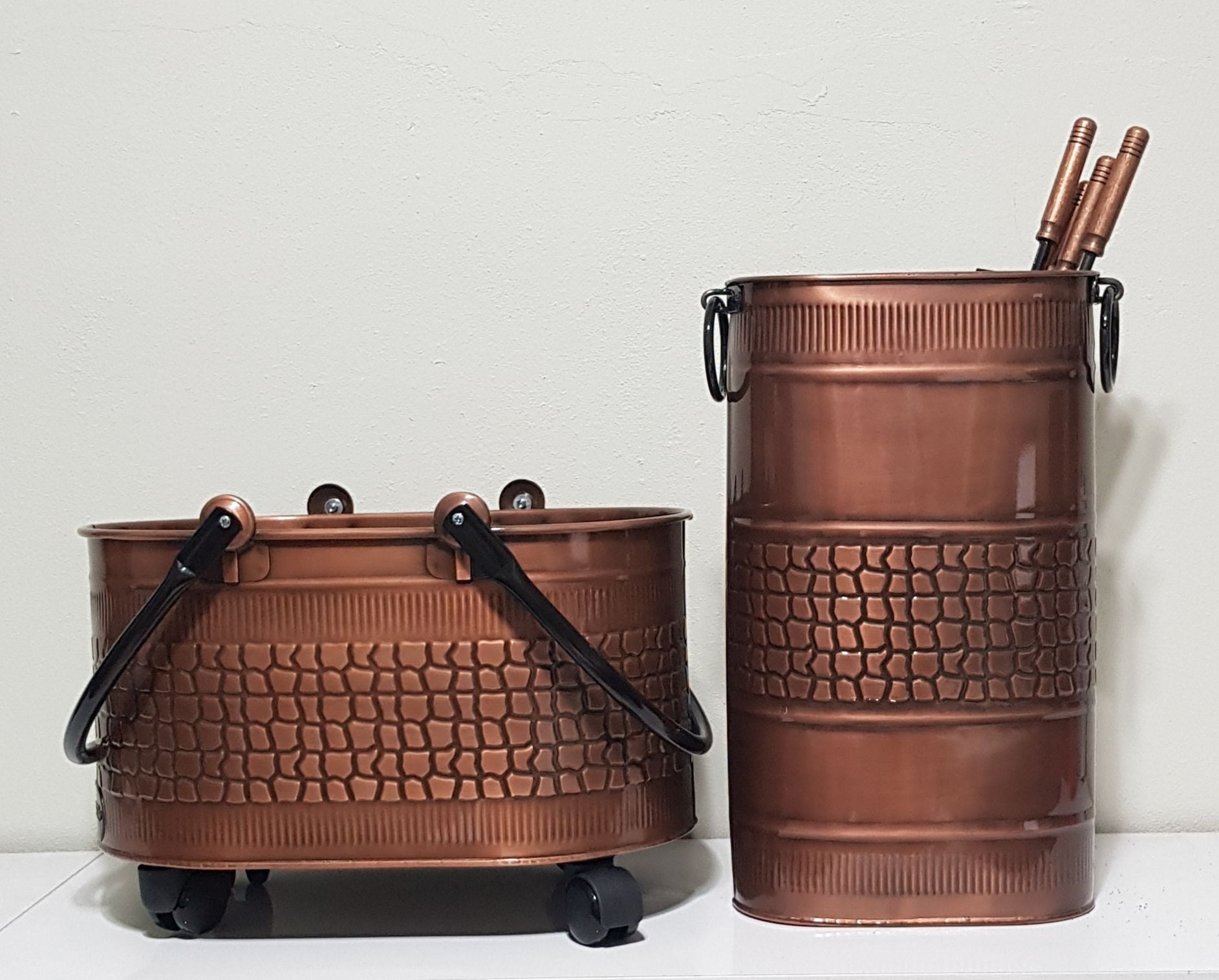 Şömine akseuar seti bakır tekerlekli 55 cm