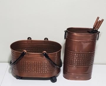 Şömine akseuar seti bakır tekerlekli 55 cm