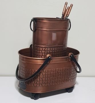 Şömine akseuar seti bakır tekerlekli 48 cm