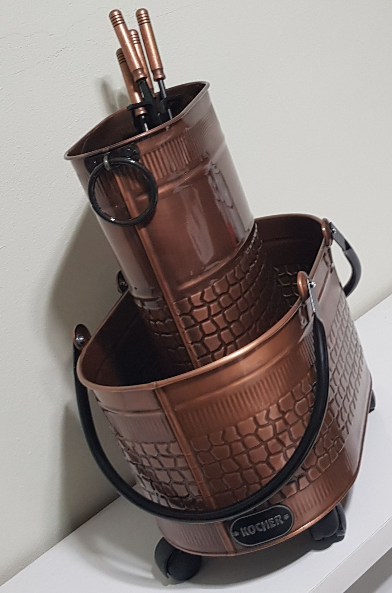 Şömine akseuar seti bakır tekerlekli 48 cm