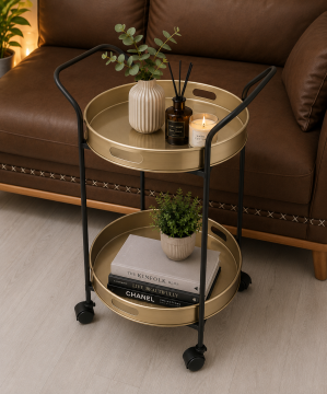 SERVIS ARABASI YUVARLAK  TEPSİ 45 CM Gold