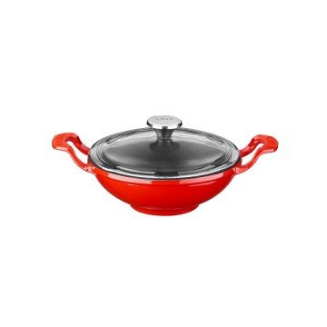 LAVA DÖKÜM WOK TAVA METAL KULPLU CAM KAPAKLI ÇAP(Ø)16CM. KIRMIZI